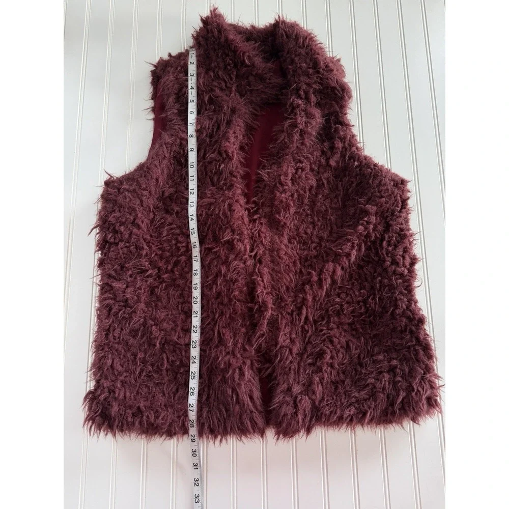 Ophelia Roe 1X Burgundy Faux‎ Fur Vest Open Front Pockets Cozy